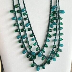 HANDMADE Multistrand Turquoise Glass Bead Necklace 19 in + 2.5 in Ext. Blue Teal